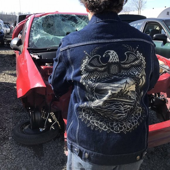 Store Close Mid Of Nov!!Black Market Art Company Eagle Denim Jacket - Picture 4 of 8